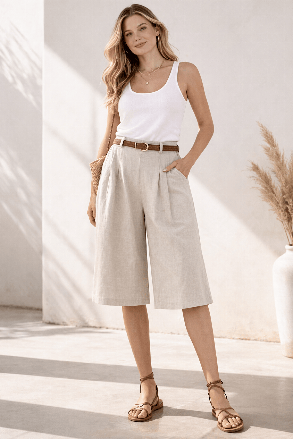 LEINENSHORTS MIT GÜRTEL