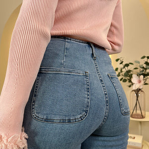 PANTALON BOLSILLOS BOTON NACAR AZUL