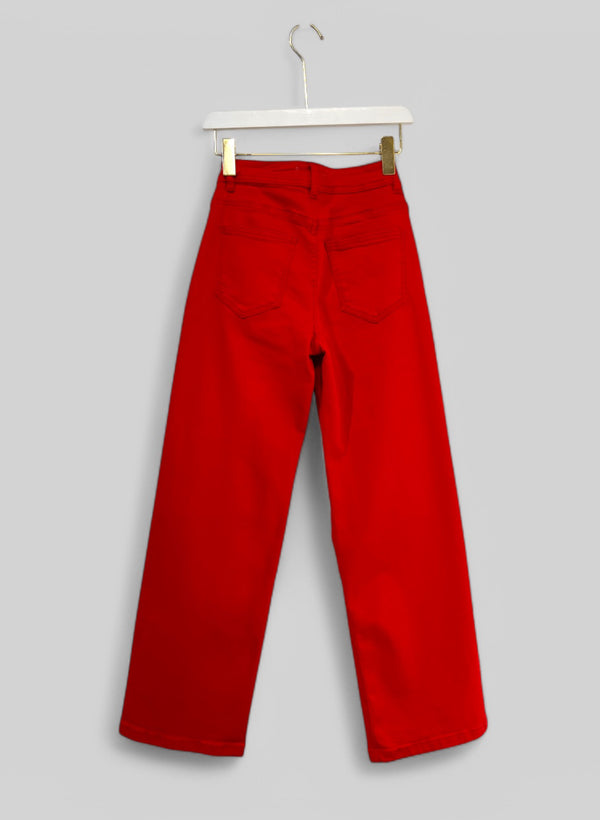 PANTALON VAQUERO WIDELEG ROJO