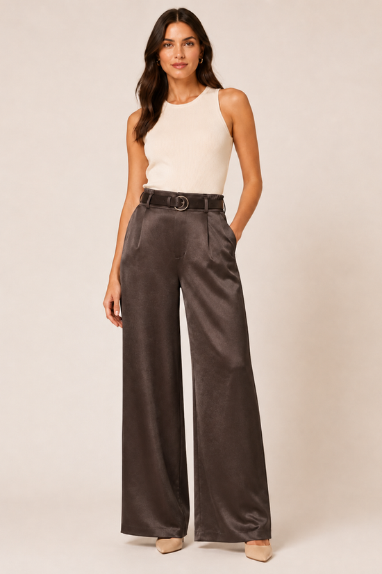 PANTALON EFECTO SATEN CON CINTURON