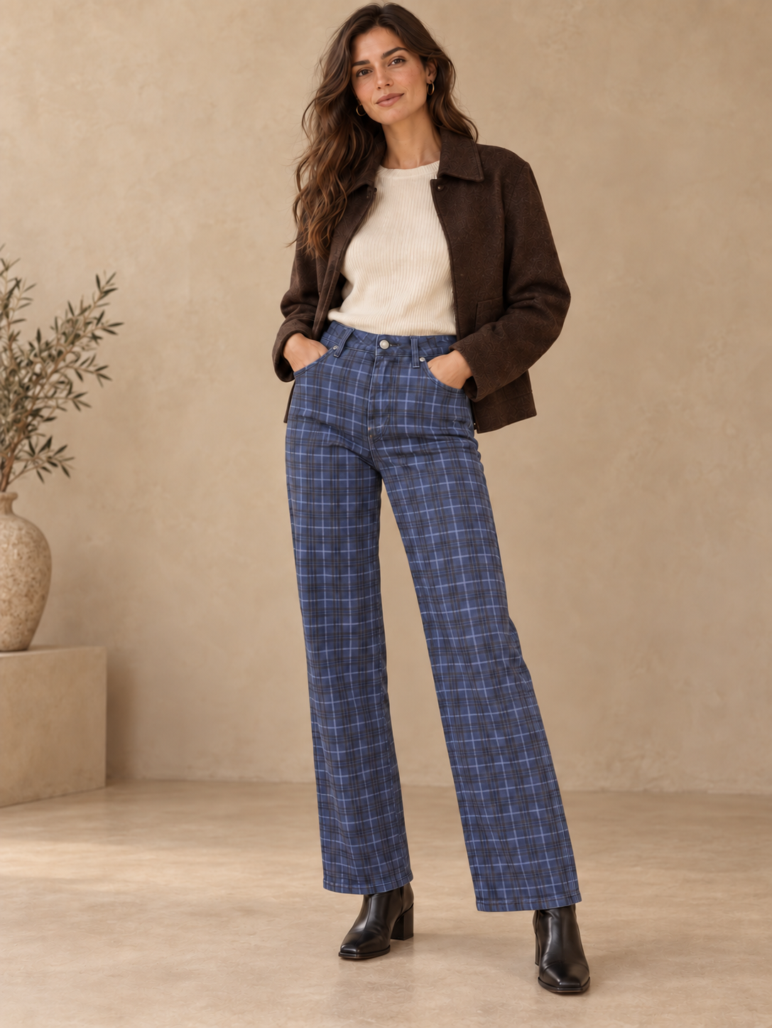 PANTALON VAQUERO CUADROS LEILA