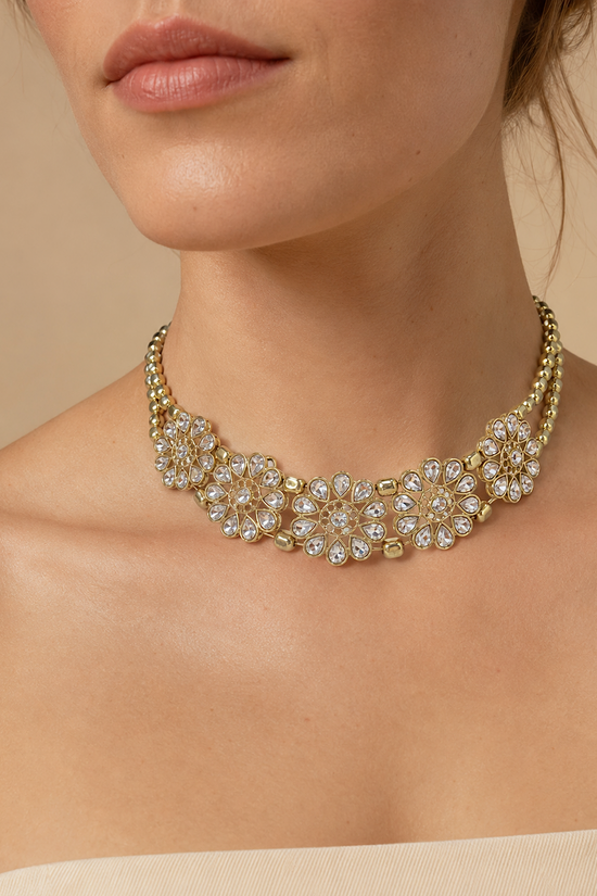 CHOKER DORADO CRISTALES FLOR