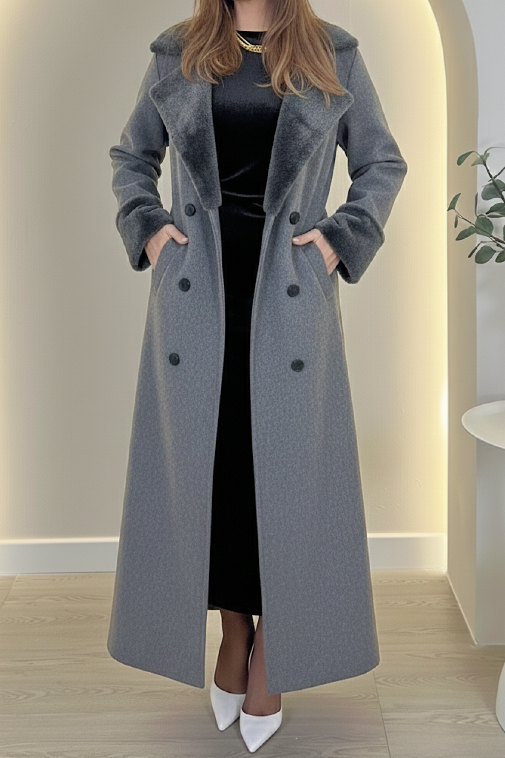 ABRIGO LARGO PELITO CUELLO Y PUÑO