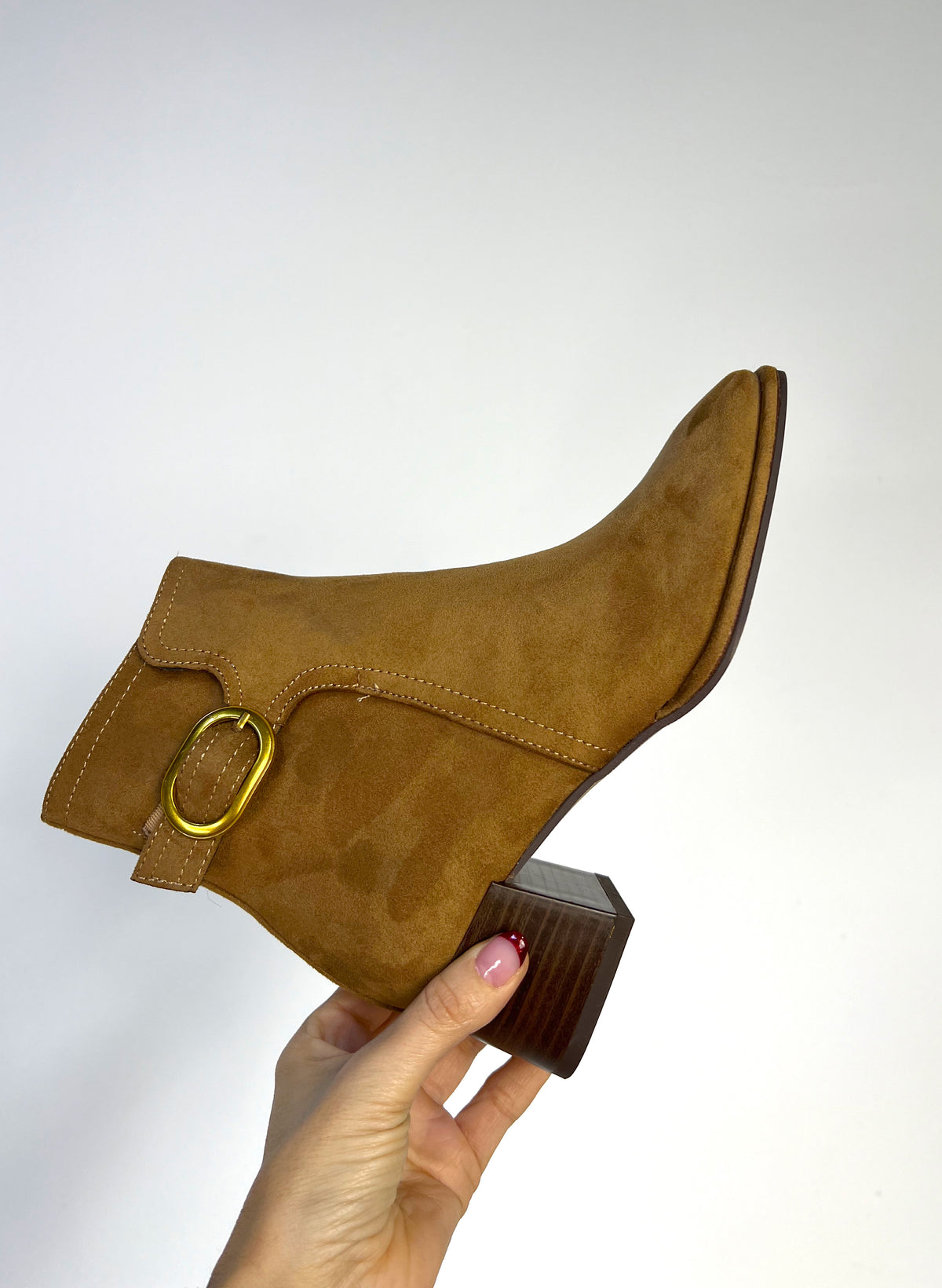 Wildleder-Ankle-Boots, Kamel, mit Schnalle