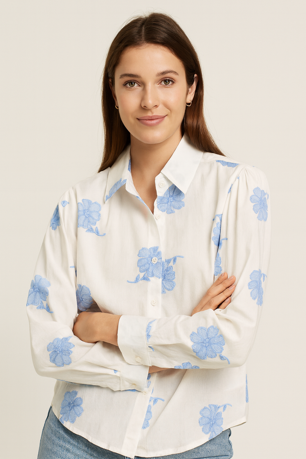 CAMISA BORDADO FLORES BLUE