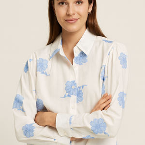 CAMISA BORDADO FLORES BLUE