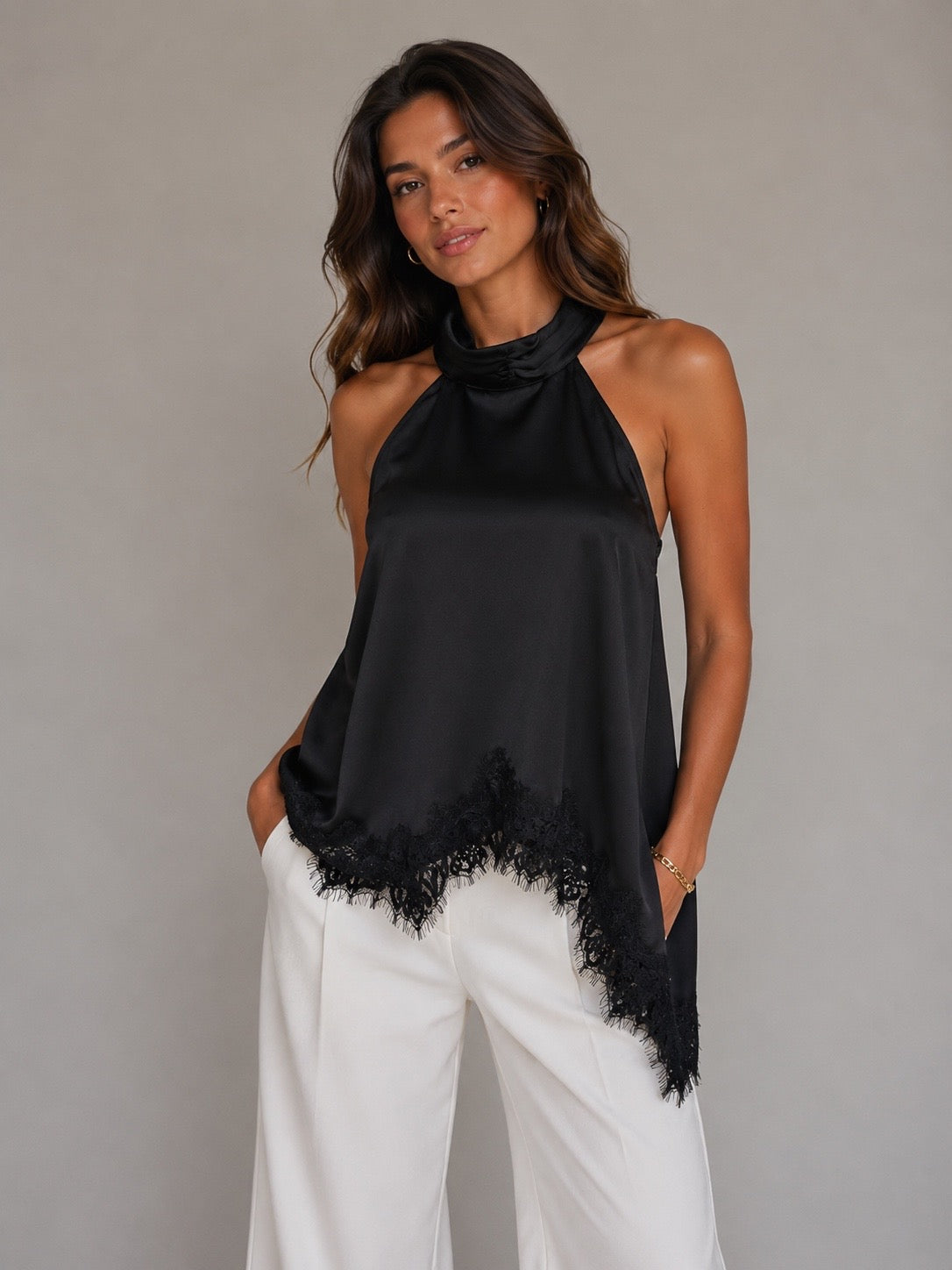 BLUSA SATEN CUELLO HALTER