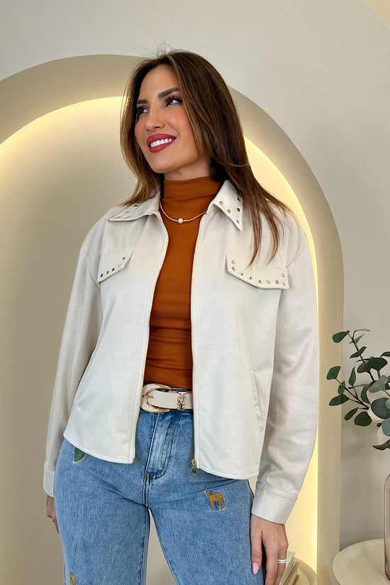 VELOURSJACKE MIT NIETEN