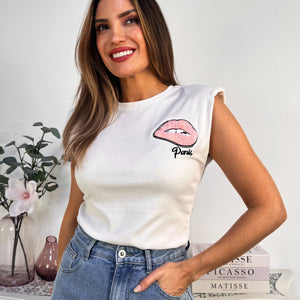 CAMISETA HOMBRERAS LABIOS ROSAS