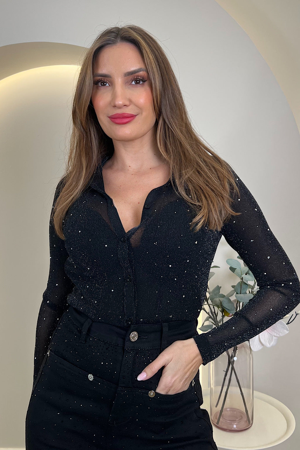 CAMISA TRANSPARENCIA STRASS