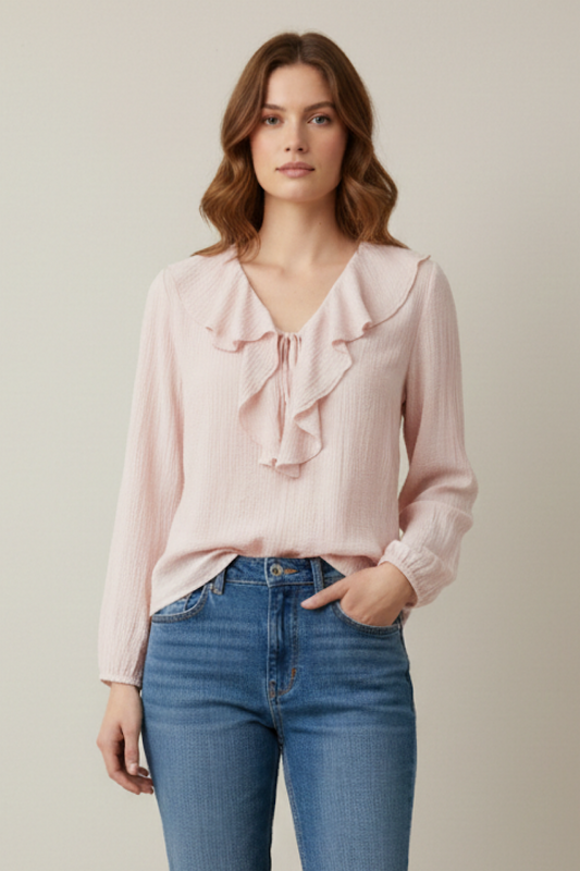 BLUSA VOLANTES EFECTO ARRUGADO