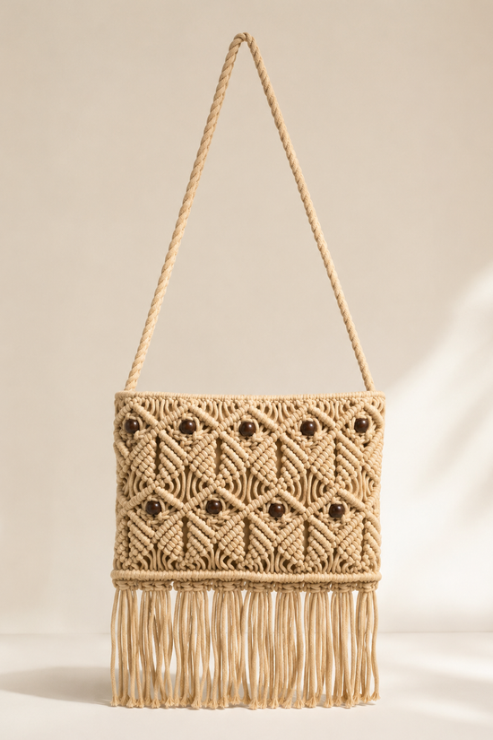 BOLSO BANDOLERA MACRAMÉ FLECOS
