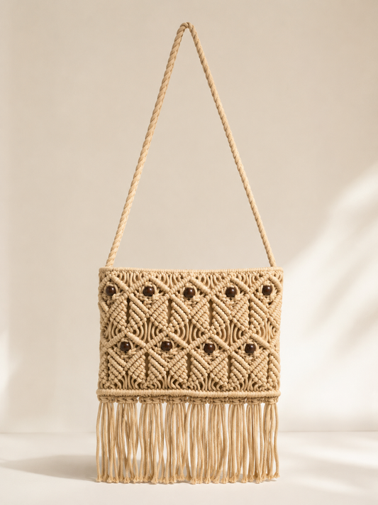 BOLSO BANDOLERA MACRAMÉ FLECOS