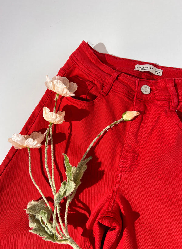PANTALON VAQUERO WIDELEG ROJO
