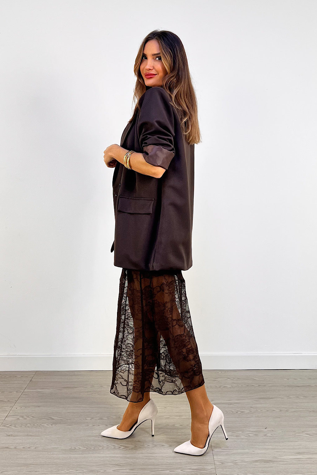 FALDA MIDI COMBI SATEN Y ENCAJE