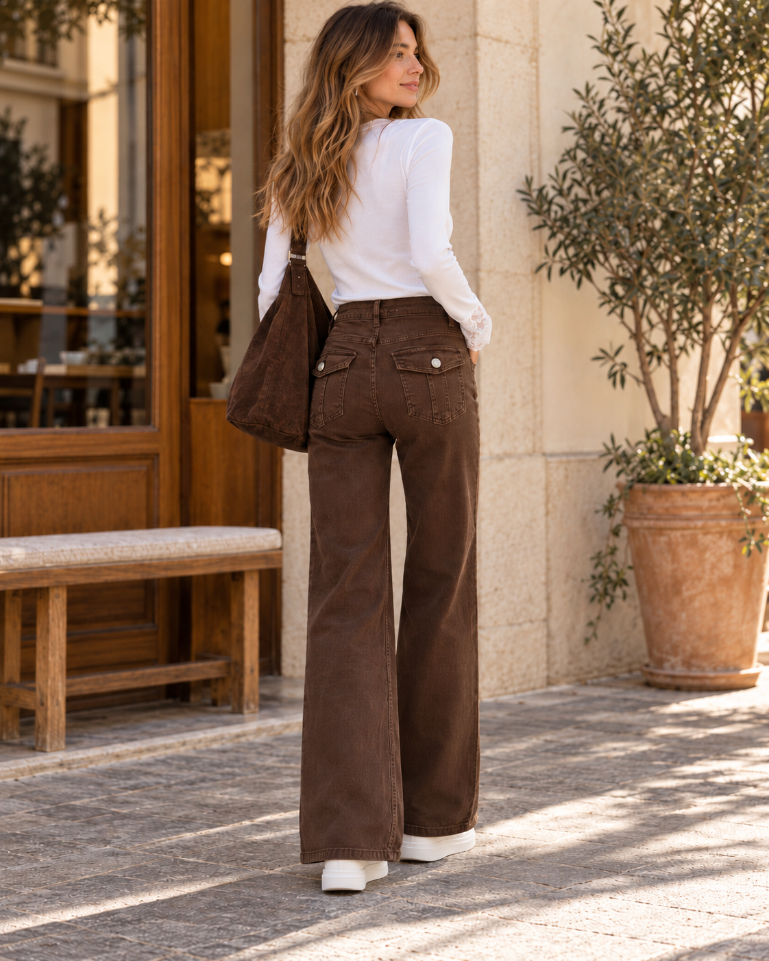 PANTALON VAQUERO WIDELEG CHOCO