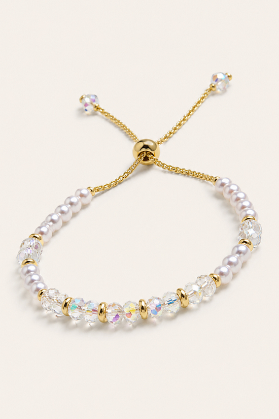 PULSERA PERLAS + CRISTALES ACERO