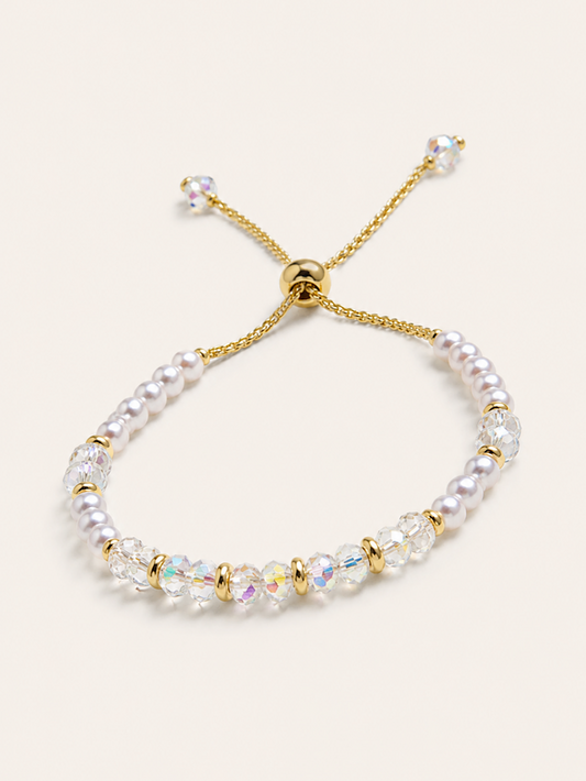 PULSERA PERLAS + CRISTALES ACERO
