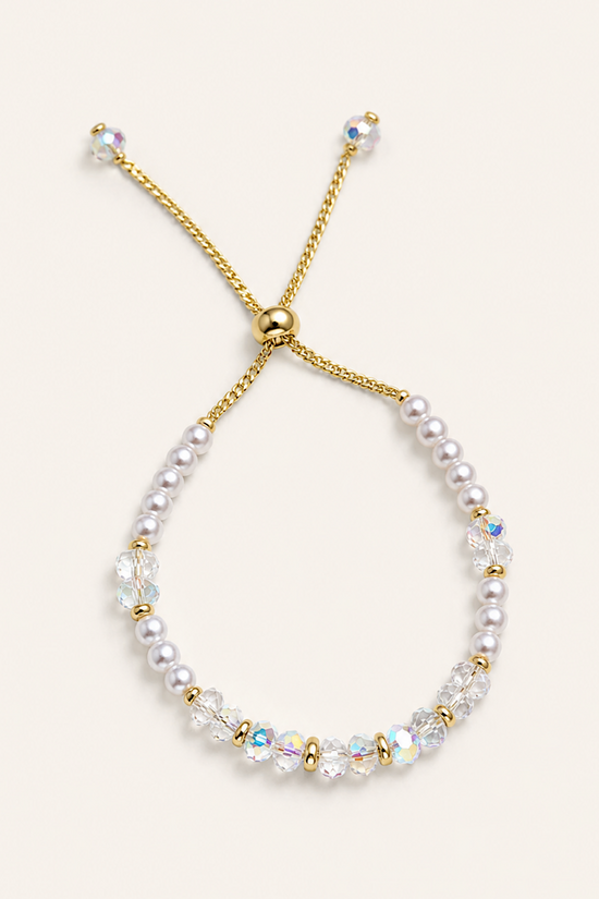 PULSERA PERLAS + CRISTALES ACERO