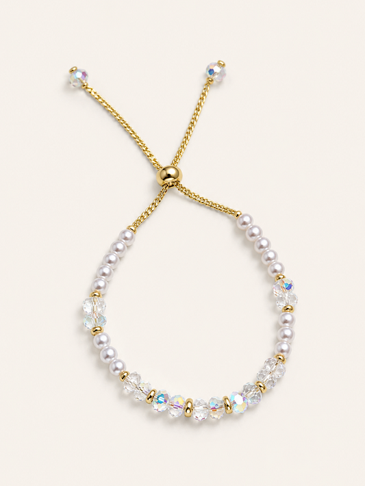 PULSERA PERLAS + CRISTALES ACERO