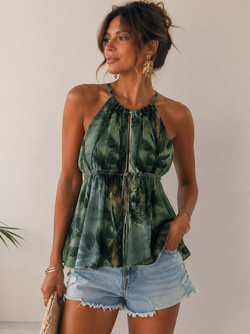 TOP HALTER GASA PALMERAS