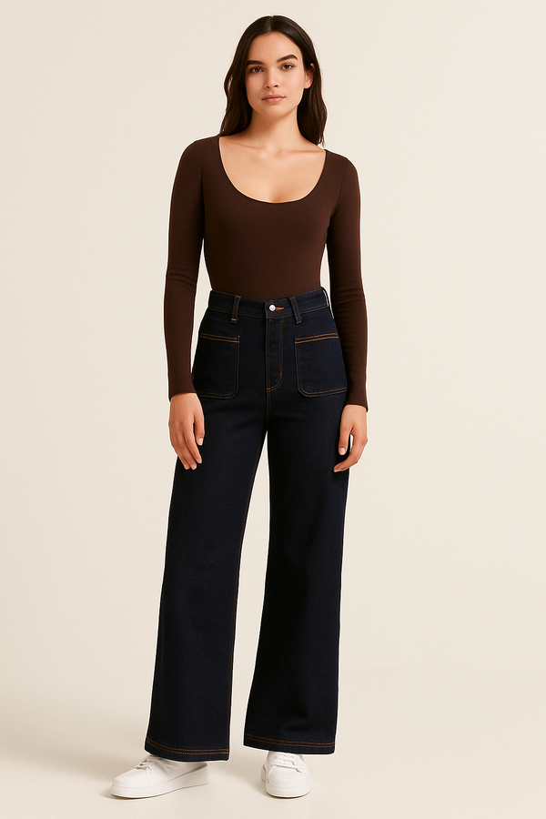 PANTALON VAQUERO WIDE LEG RIBETE