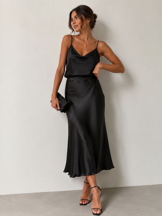 FALDA SATINADA MIDI ANAIS