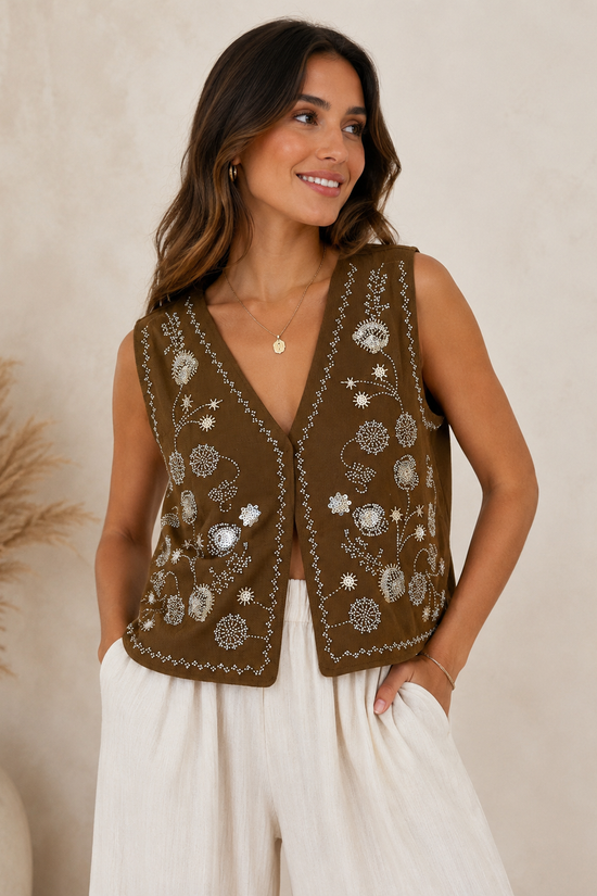 CHALECO BOHO BORDADOS LENTEJUELAS