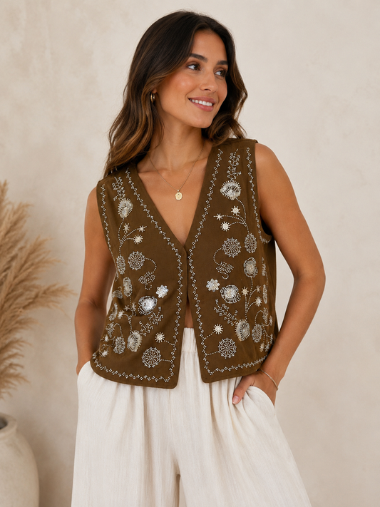 CHALECO BOHO BORDADOS LENTEJUELAS