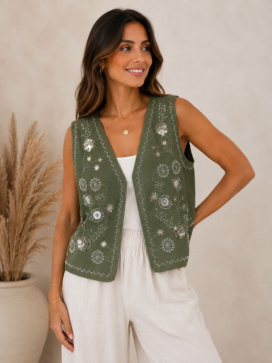 CHALECO BOHO BORDADOS LENTEJUELAS