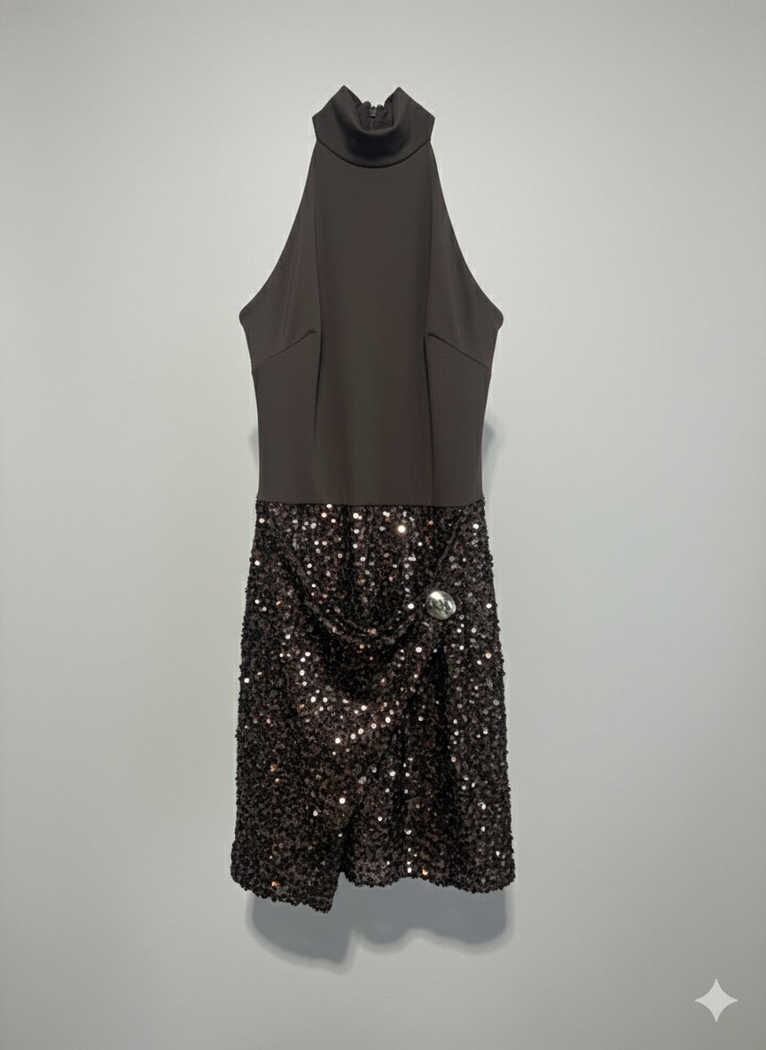 VESTIDO CORTO CUELLO HALTER LENTEJUELAS