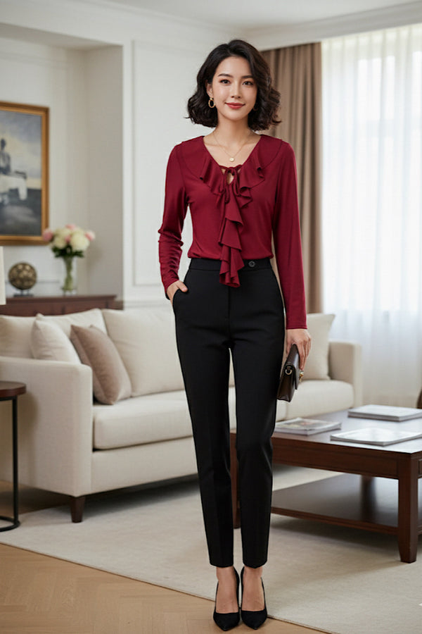 BLUSA EFECTO LICRA VOLANTE