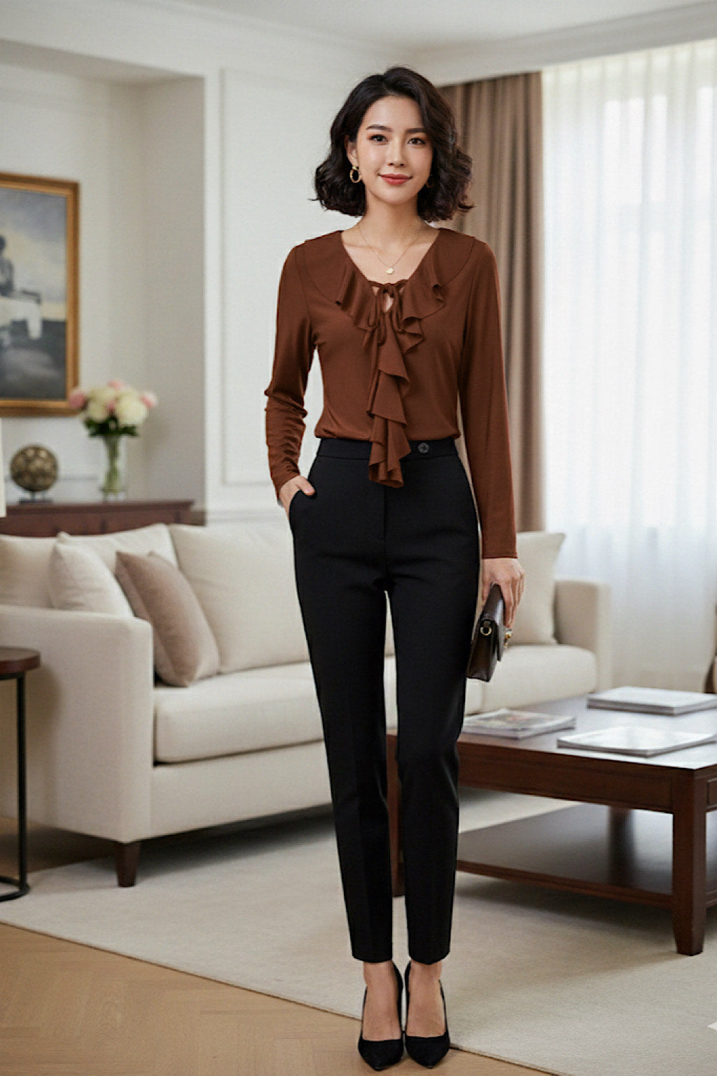 BLUSA EFECTO LICRA VOLANTE