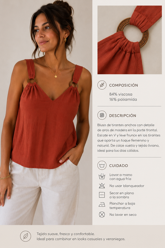 CAMISETA FLUIDA DETALLE MADERA